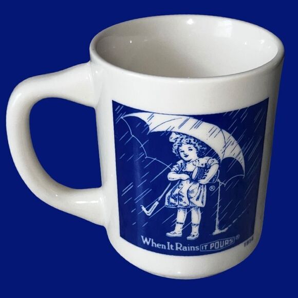 Vintage Morton Salt Ceramic Coffee Cup 1914 “When it Rains it Pours” Heavy Mug - Picture 2 of 5